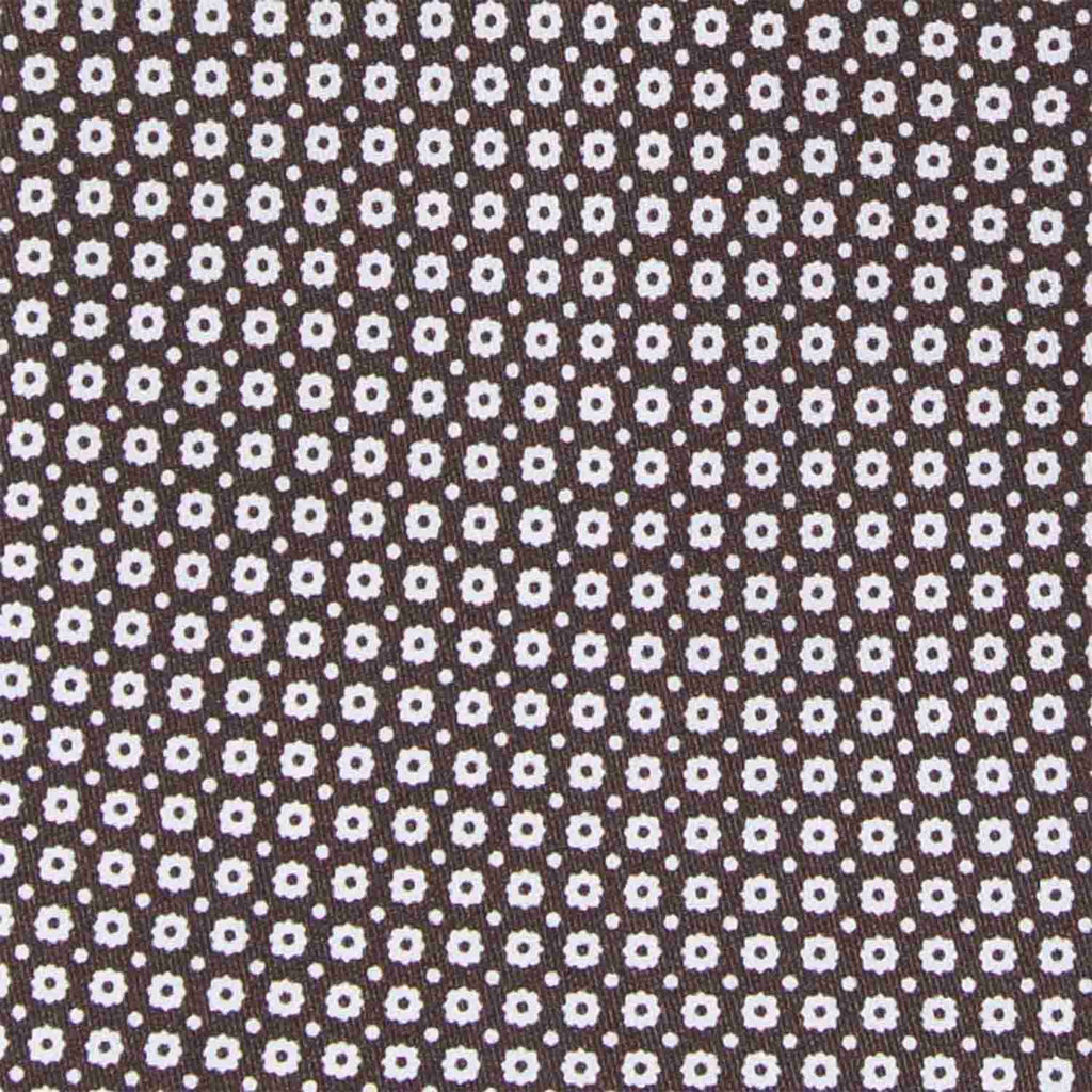 Brown with Small White Flowers Silk Tie Serà Fine Silk