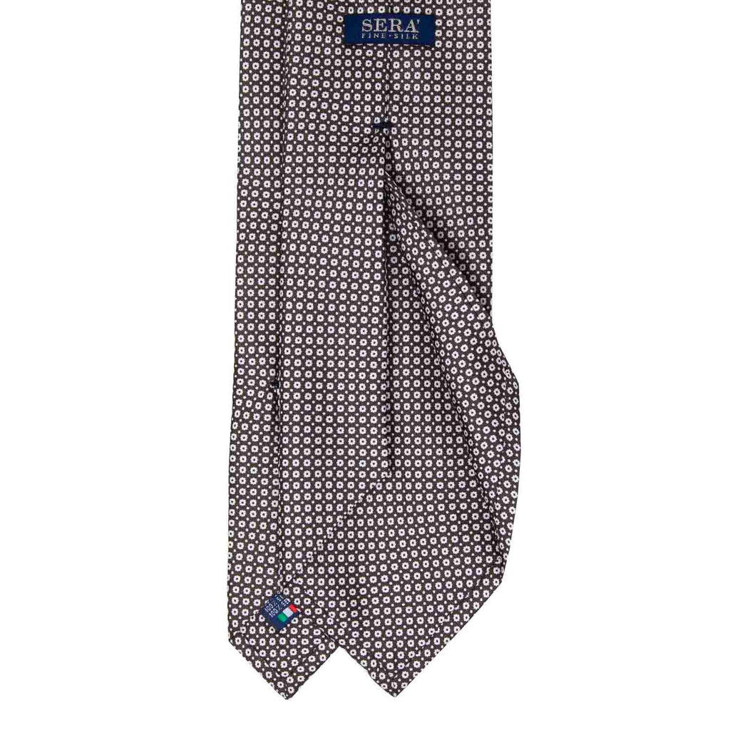 Brown with Small White Flowers Silk Tie Serà Fine Silk