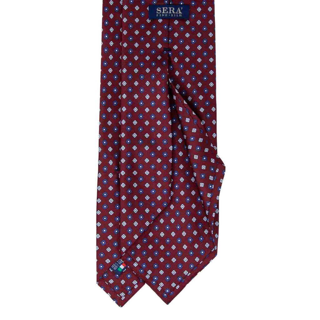 Burgundy with Light Blue Square Flowers Silk Tie Serà Fine Silk