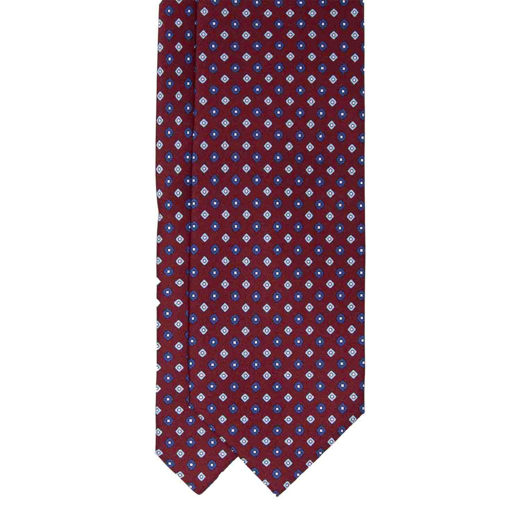 Burgundy with Light Blue Square Flowers Silk Tie Serà Fine Silk