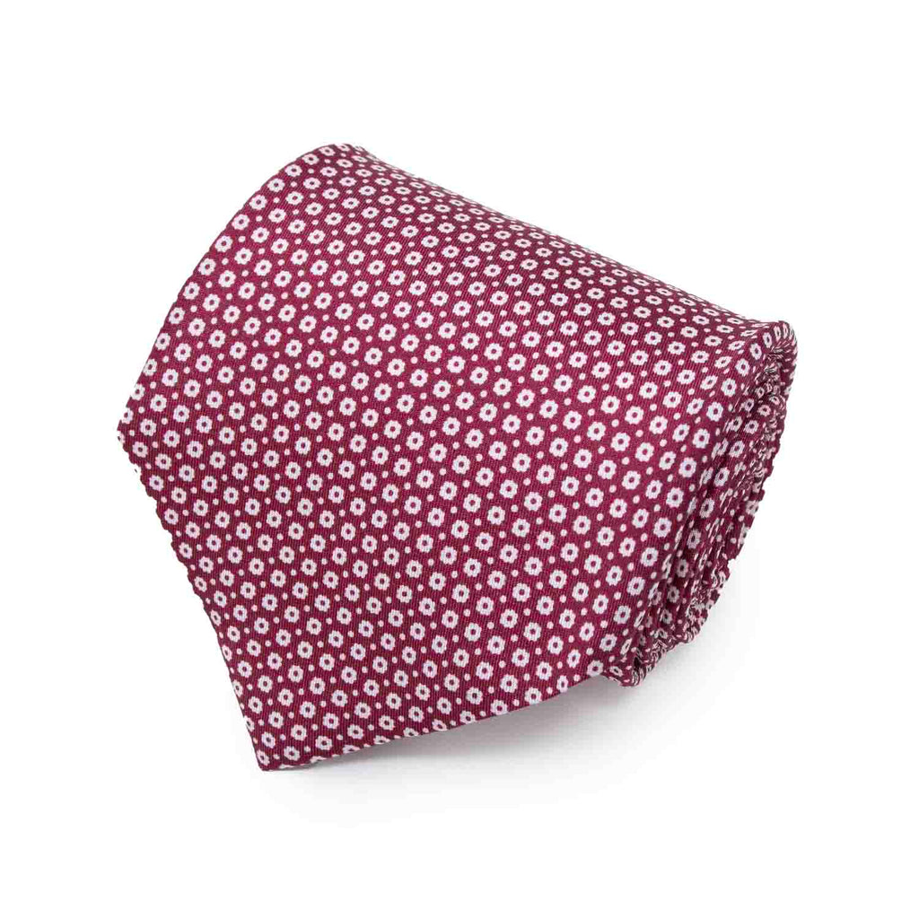 Burgundy with Small White Flowers Silk Tie Serà Fine Silk