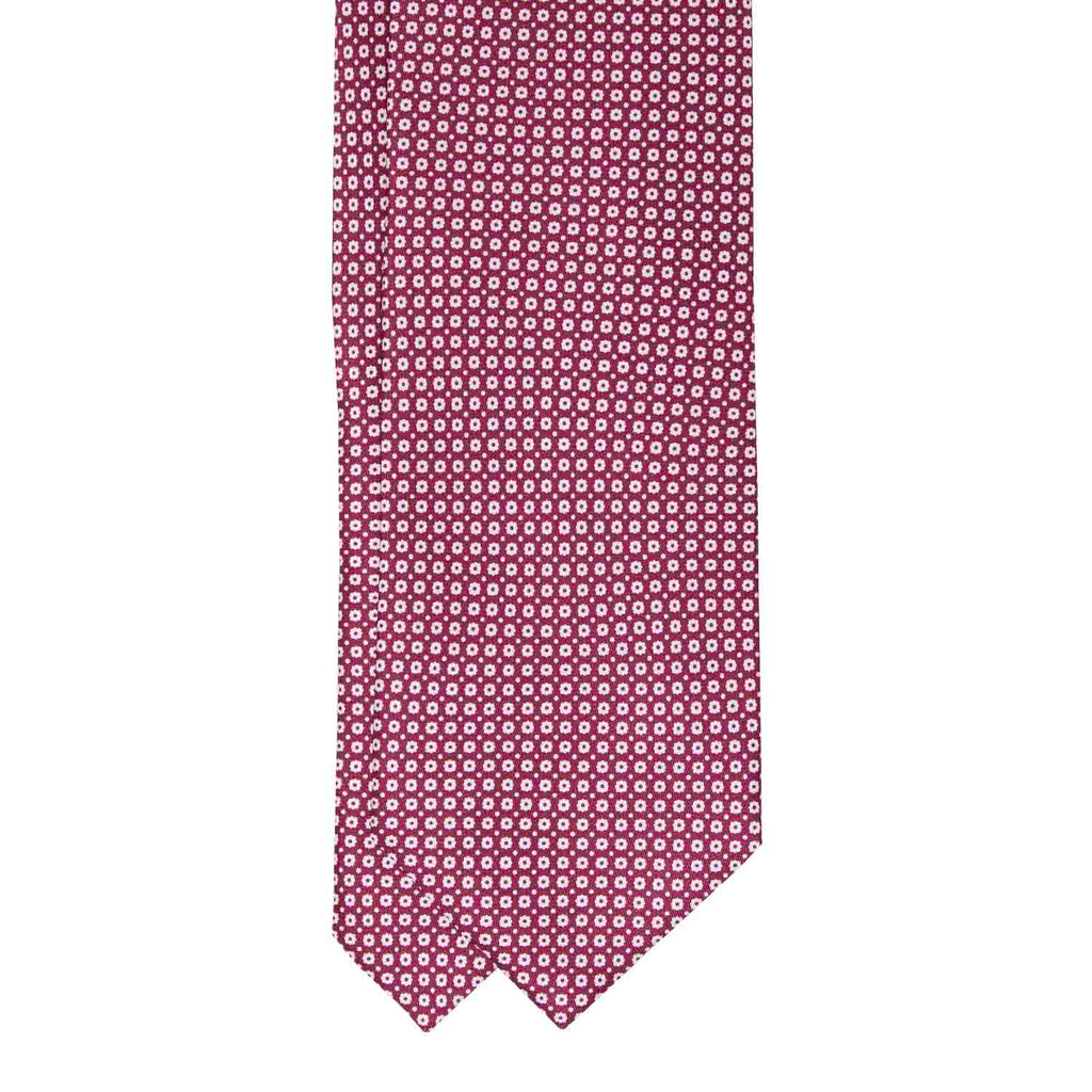 Burgundy with Small White Flowers Silk Tie Serà Fine Silk