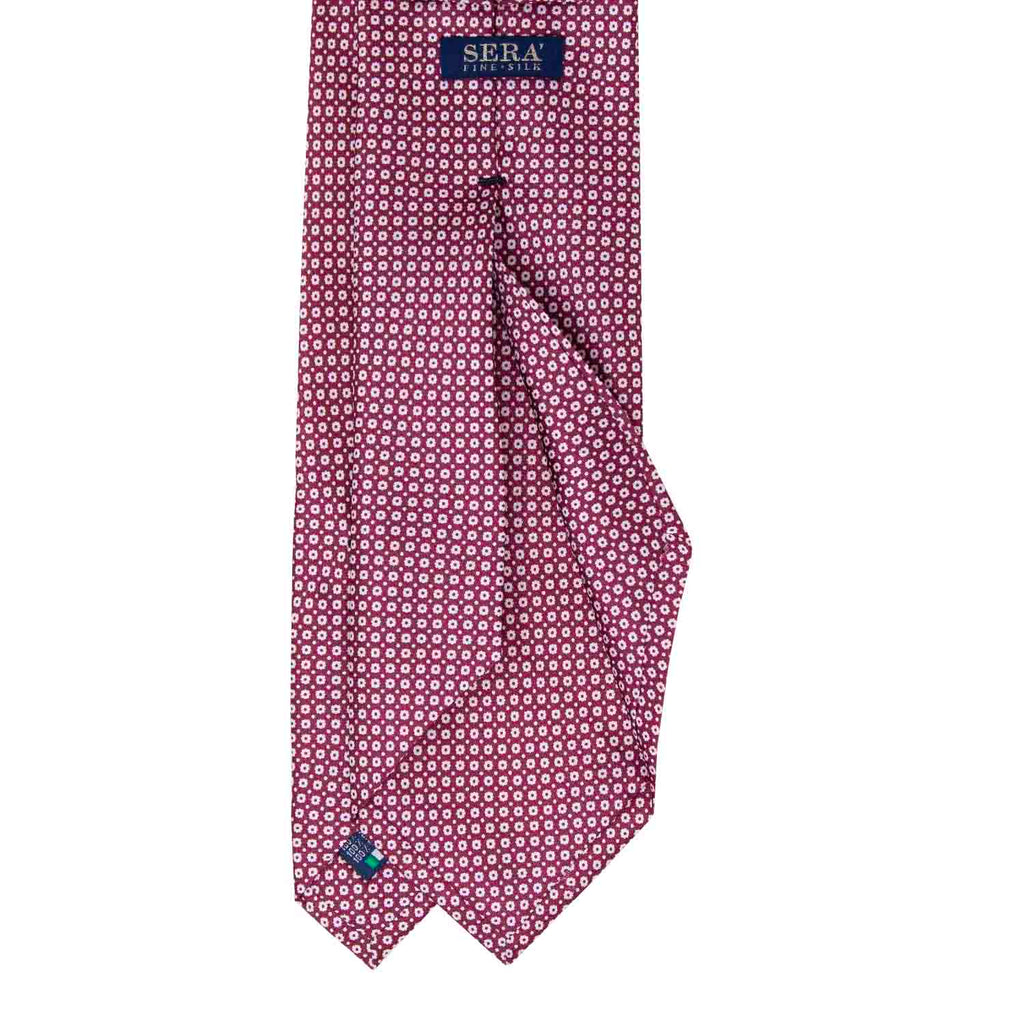 Burgundy with Small White Flowers Silk Tie Serà Fine Silk