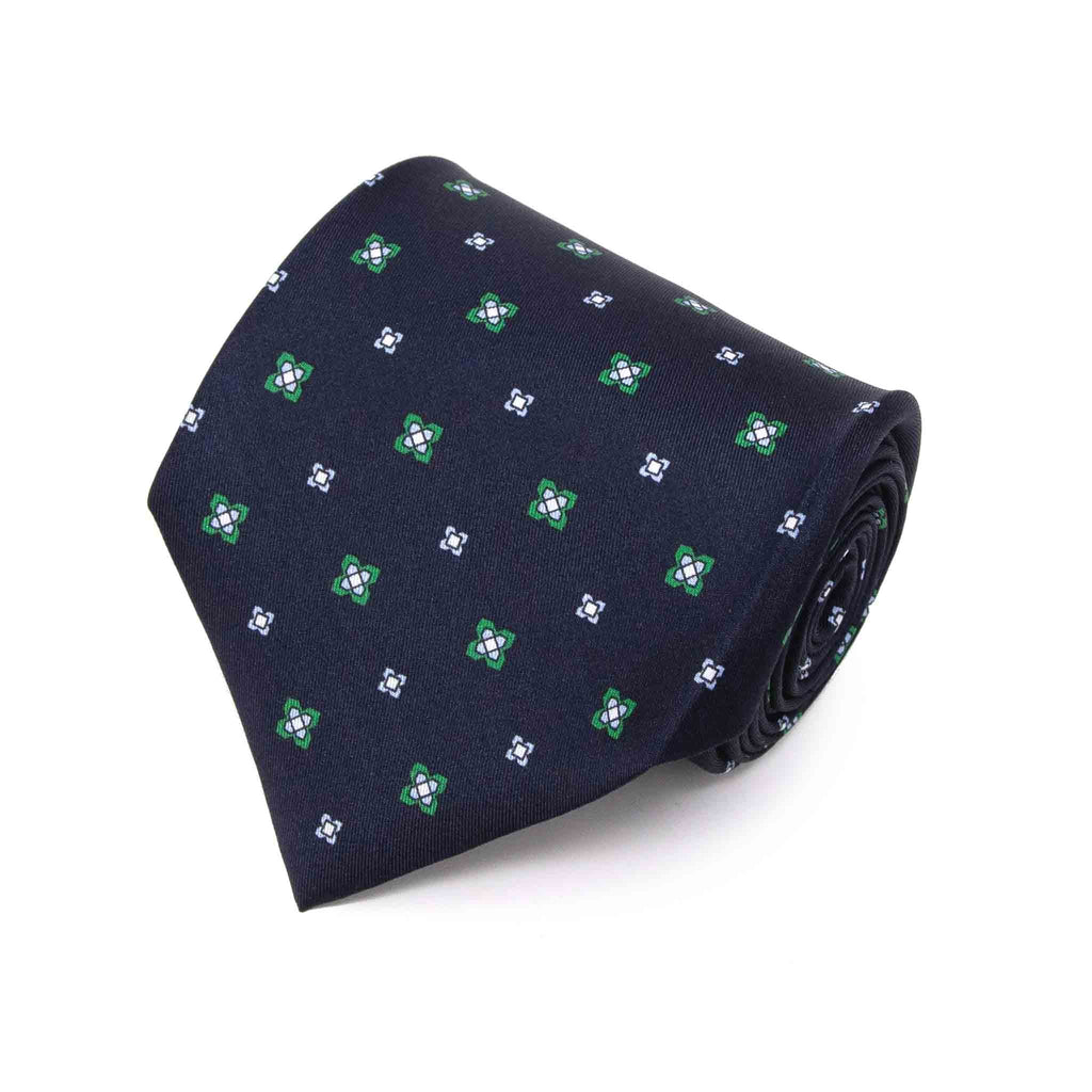 dark blue and green patterned silk tie