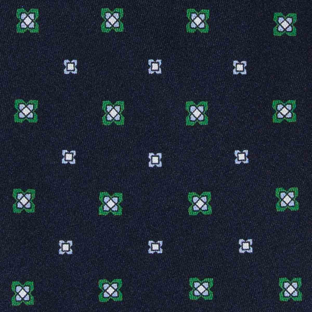 dark blue and green patterned silk tie