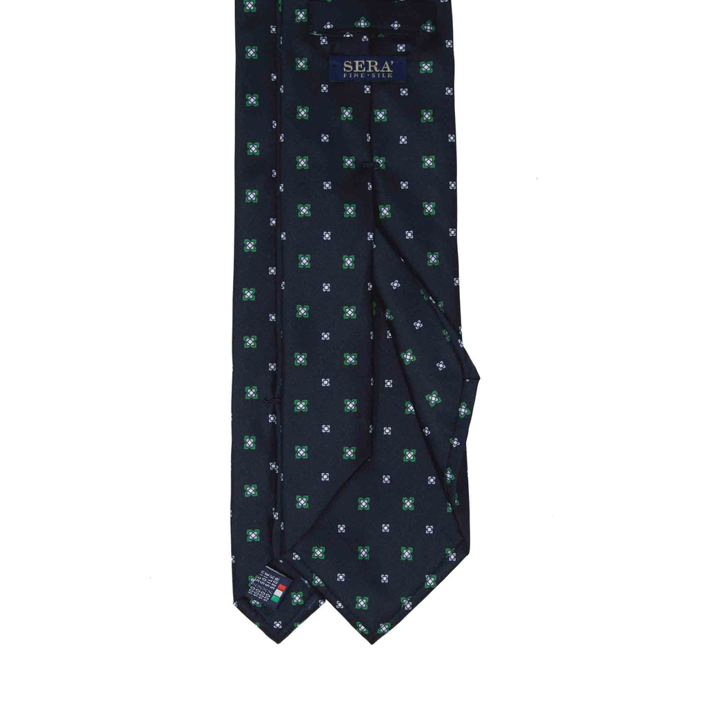 dark blue and green patterned silk tie