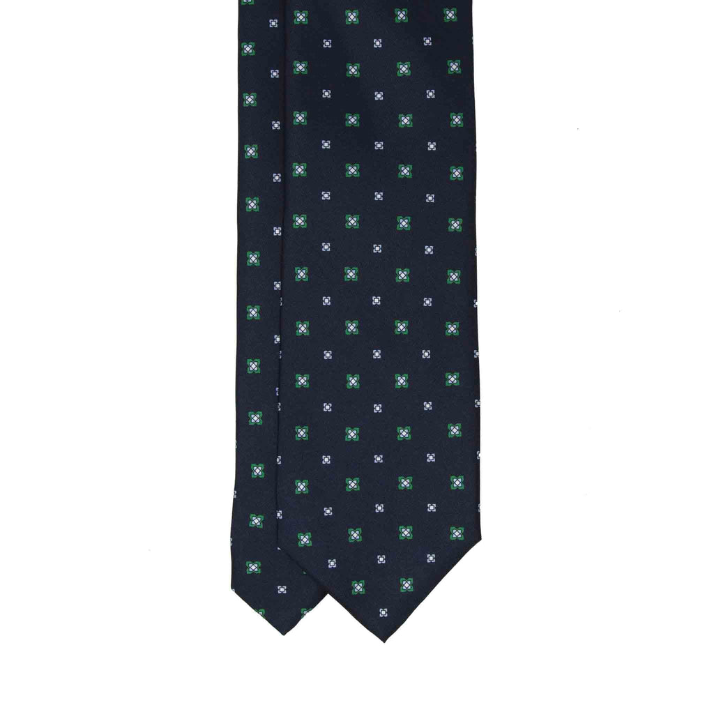 dark blue and green patterned silk tie