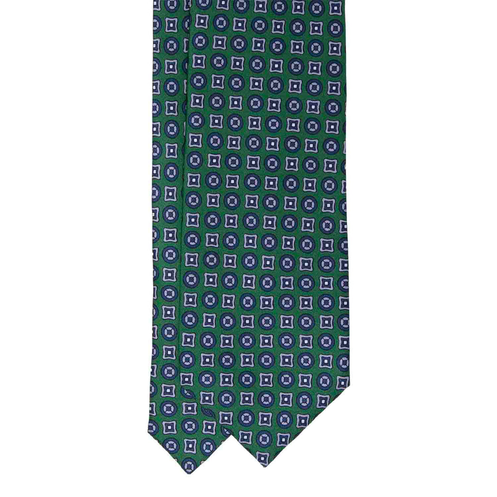 Green and Grey Pattern Silk Tie Serà Fine Silk