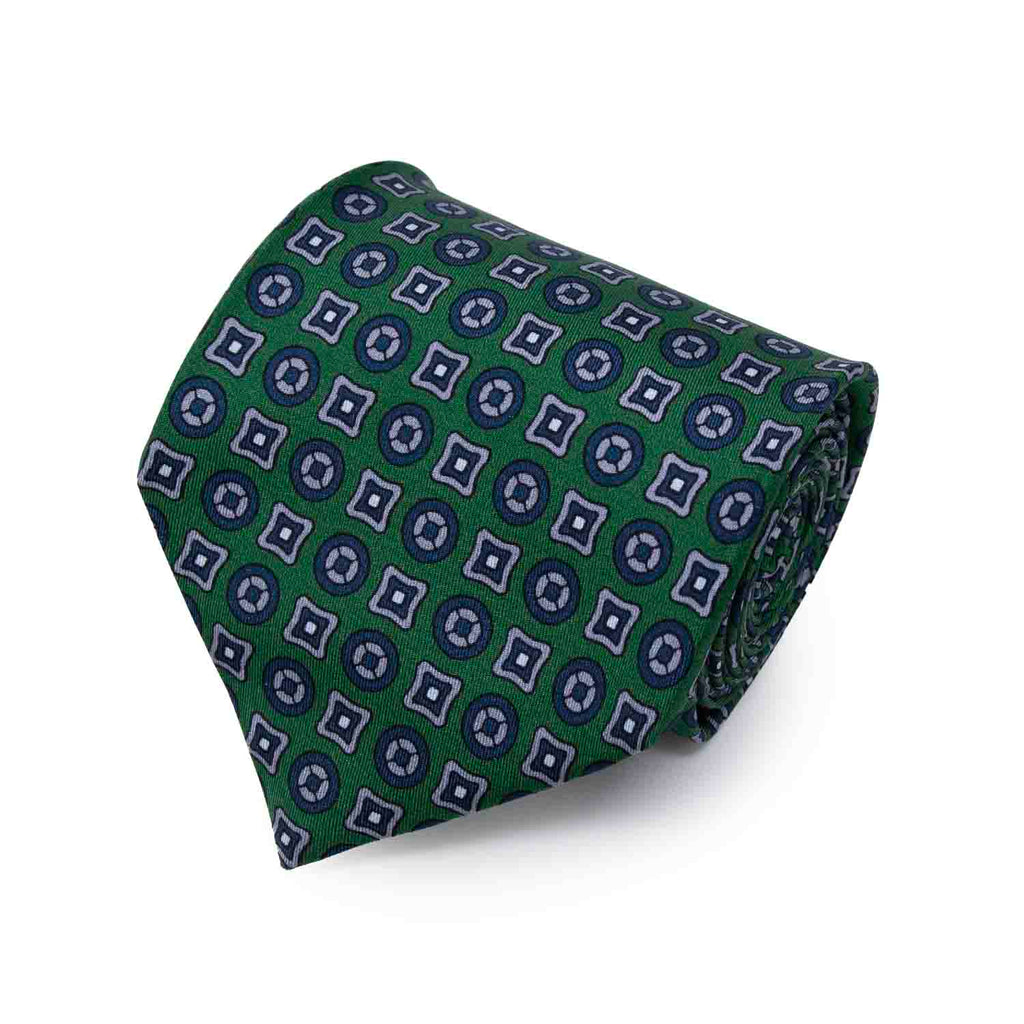 Green and Grey Pattern Silk Tie Serà Fine Silk