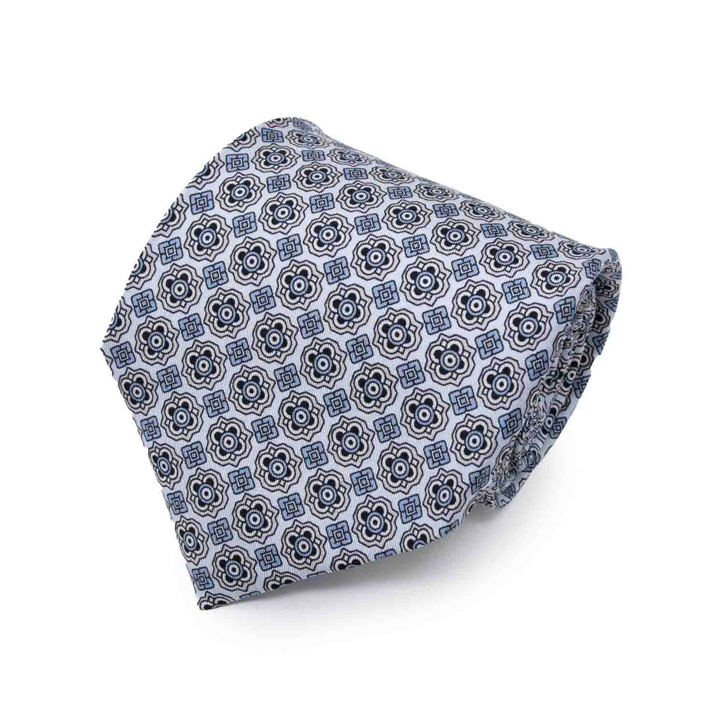 Pale Light Blue and Pink Pattern Silk Tie Serà Fine Silk