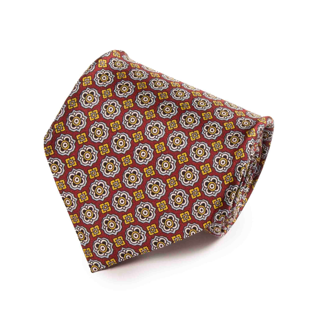 Burgundy & Gold Pattern Silk Tie Serà Fine Silk