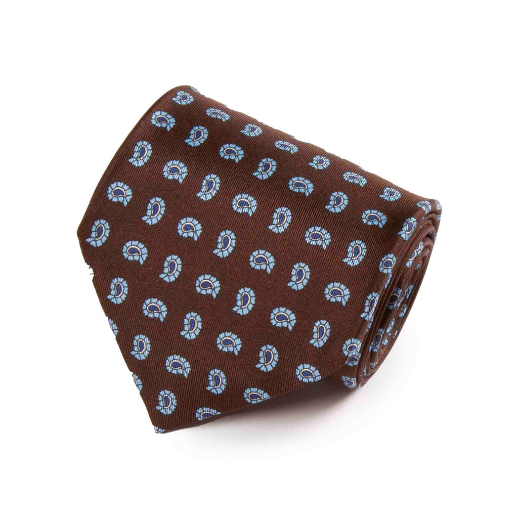 Brown and Light Blue Paisley Silk Tie Serà Fine Silk