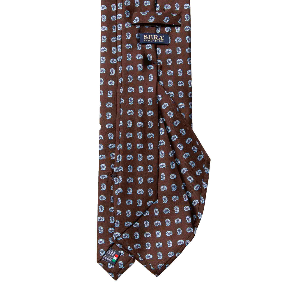 Brown and Light Blue Paisley Silk Tie Serà Fine Silk