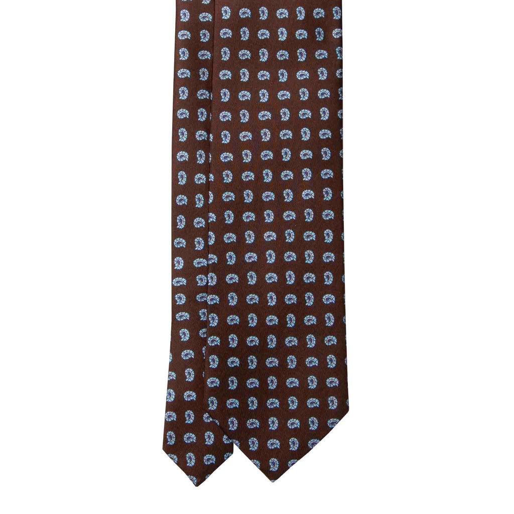 Brown and Light Blue Paisley Silk Tie Serà Fine Silk