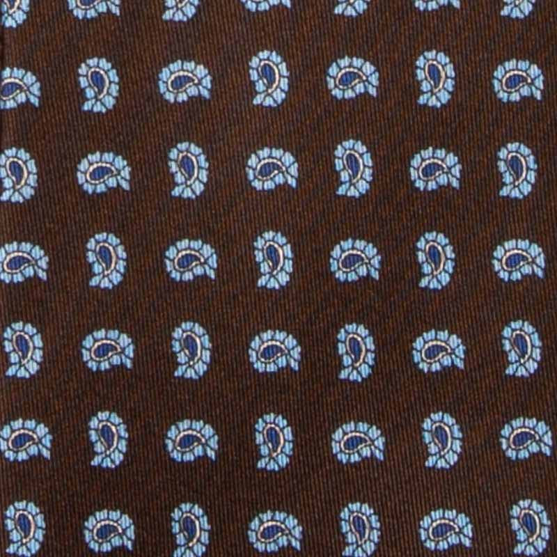 Brown and Light Blue Paisley Silk Tie Serà Fine Silk