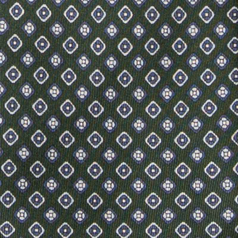 Green with Light Blue Round Squares Pattern Silk Tie Serà Fine Silk