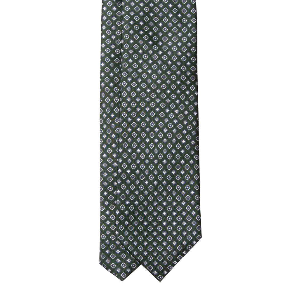 Green with Light Blue Round Squares Pattern Silk Tie Serà Fine Silk