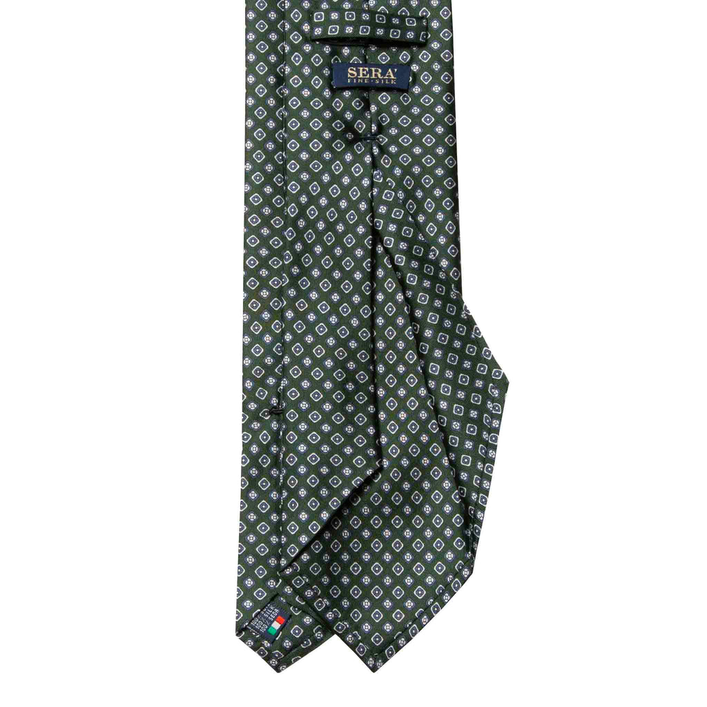 Green with Light Blue Round Squares Pattern Silk Tie Serà Fine Silk