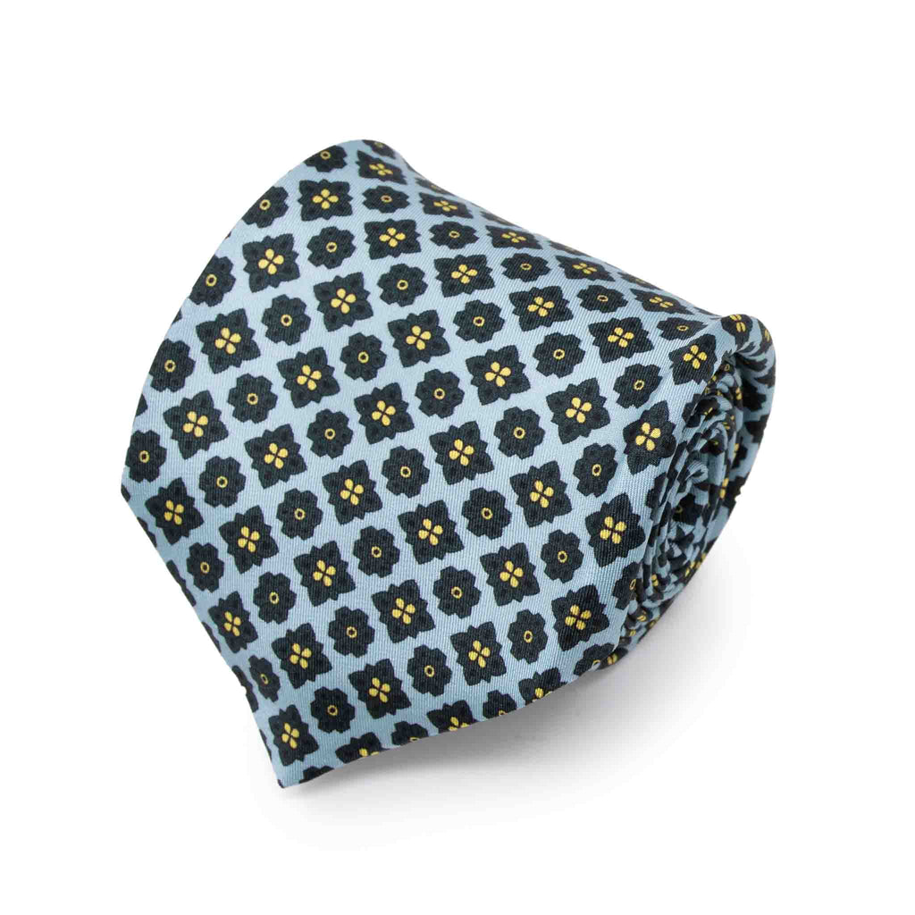 aqua green flowers patterned silk tie