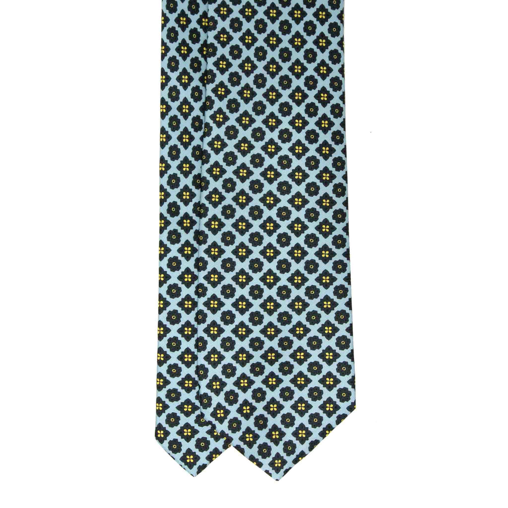 aqua green flowers patterned silk tie