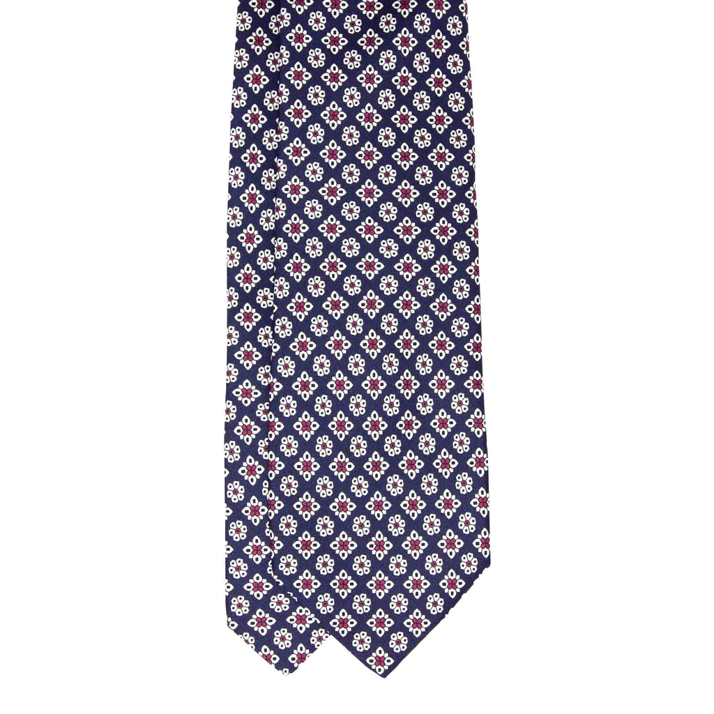 blue with pink flowers patterned silk tie