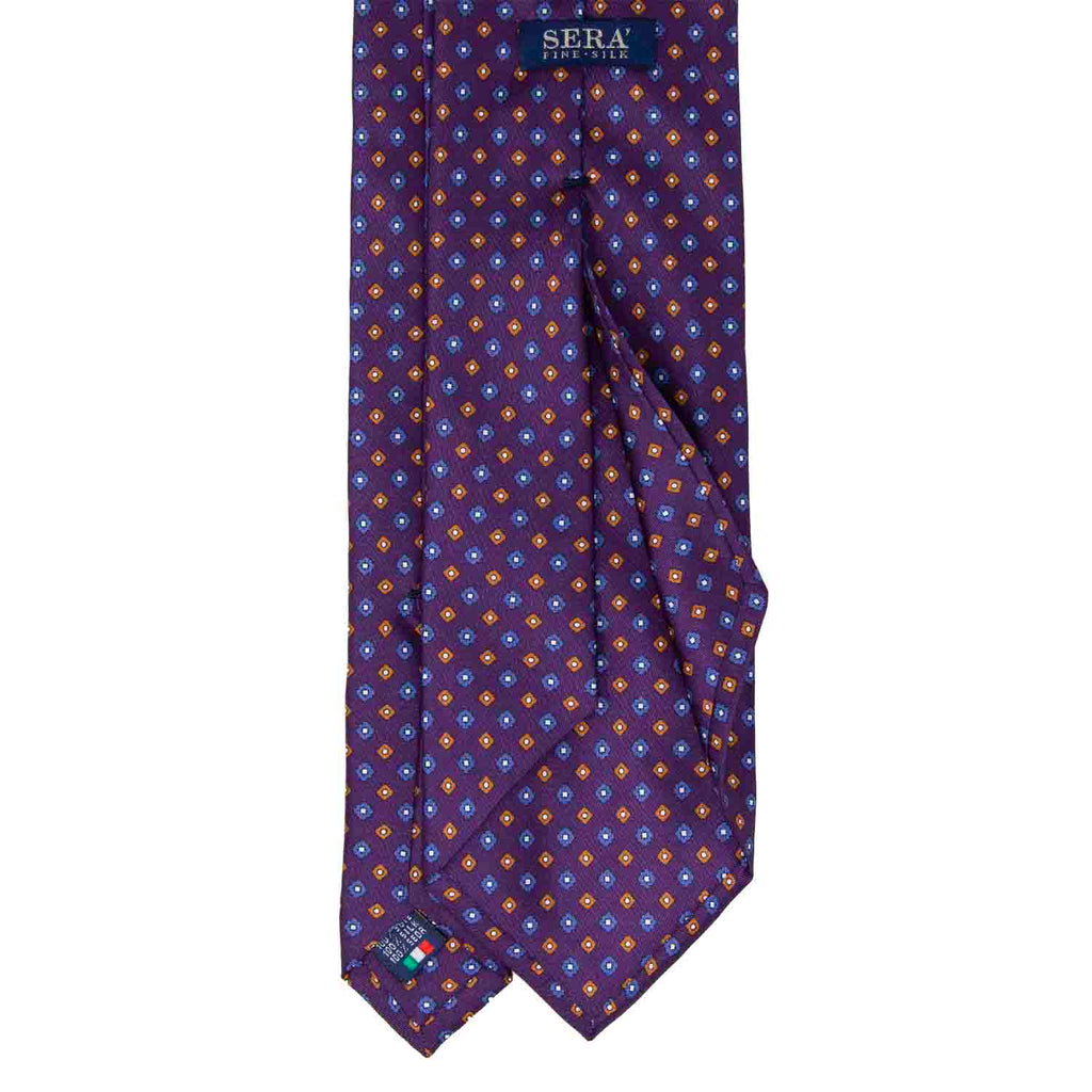 Purple with Orange & Blue Square Flowers Silk Tie Serà Fine Silk