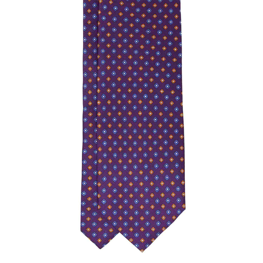 Purple with Orange & Blue Square Flowers Silk Tie Serà Fine Silk