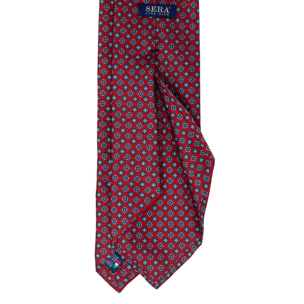 Red with Light Blue Square Pattern Silk Tie Serà Fine Silk