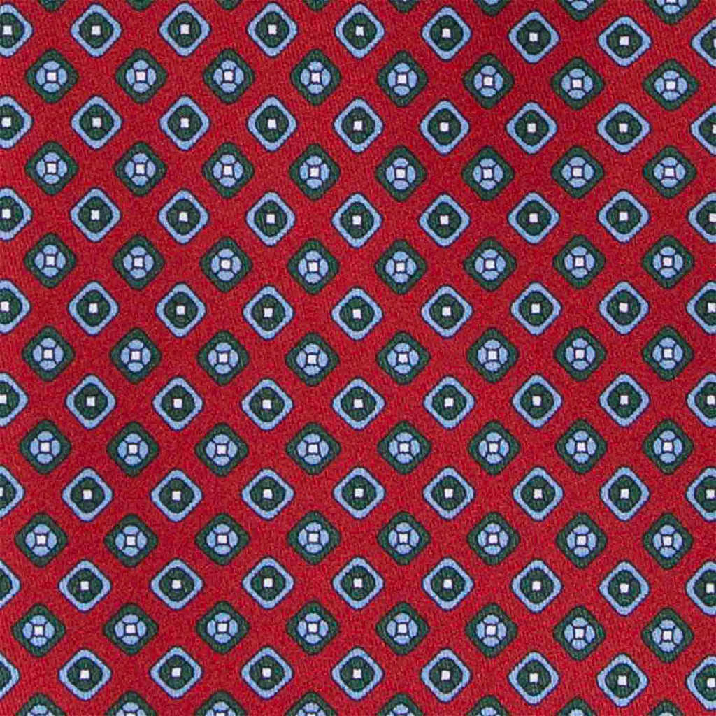 Red with Light Blue Square Pattern Silk Tie Serà Fine Silk