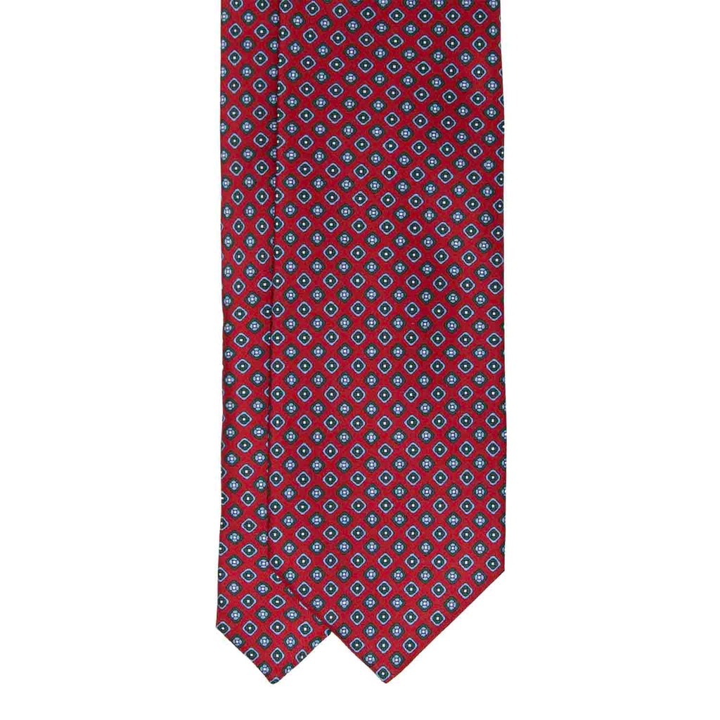 Red with Light Blue Square Pattern Silk Tie Serà Fine Silk