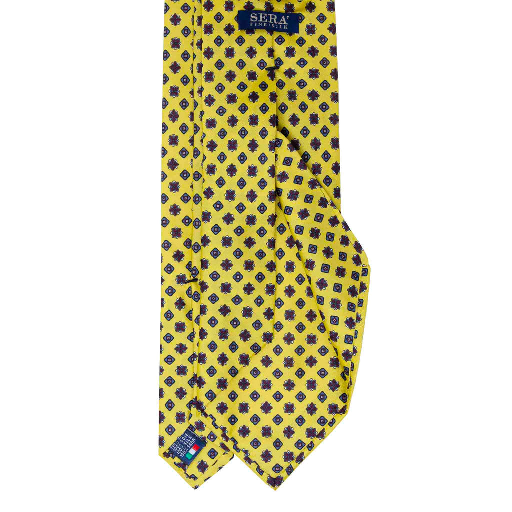Yellow with Square Flowers Pattern Silk Tie Serà Fine Silk
