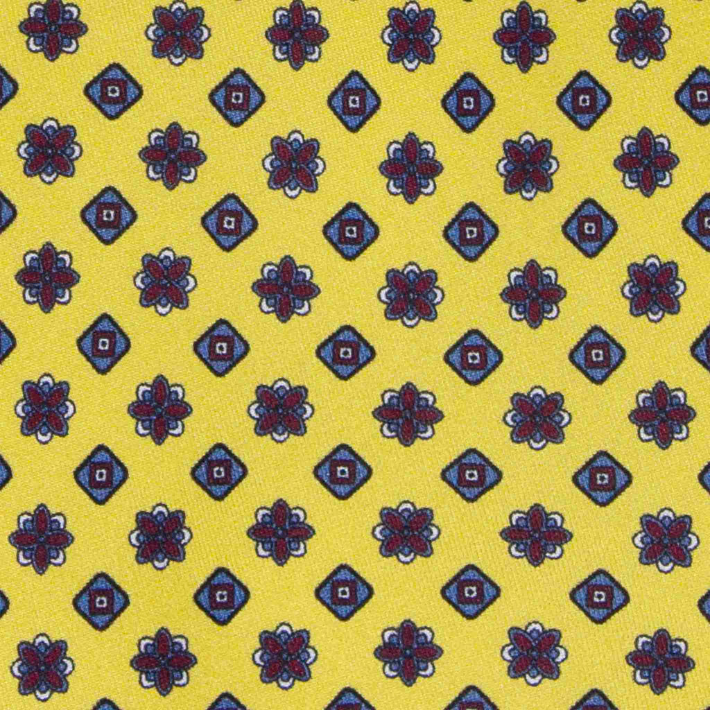 Yellow with Square Flowers Pattern Silk Tie Serà Fine Silk