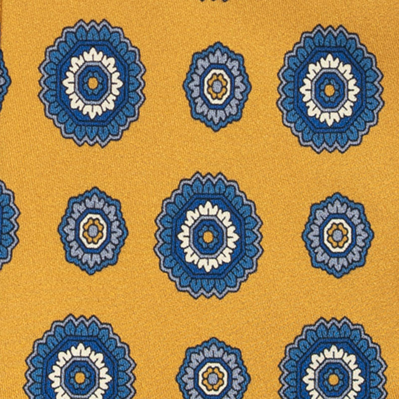Yellow with Blue Flowers Pattern Silk Tie Serà Fine Silk