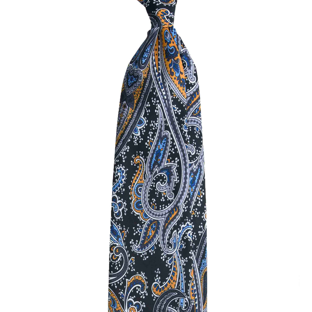 Black Silk Tie with Classic Paisley Pattern Serà Fine Silk