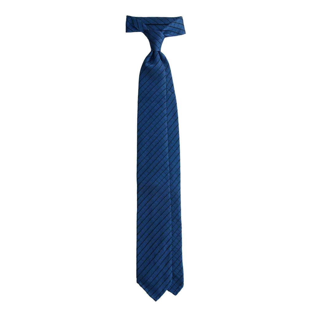 Blue Jacquard Silk Tie with Diagonal Micro Squares Serà Fine Silk