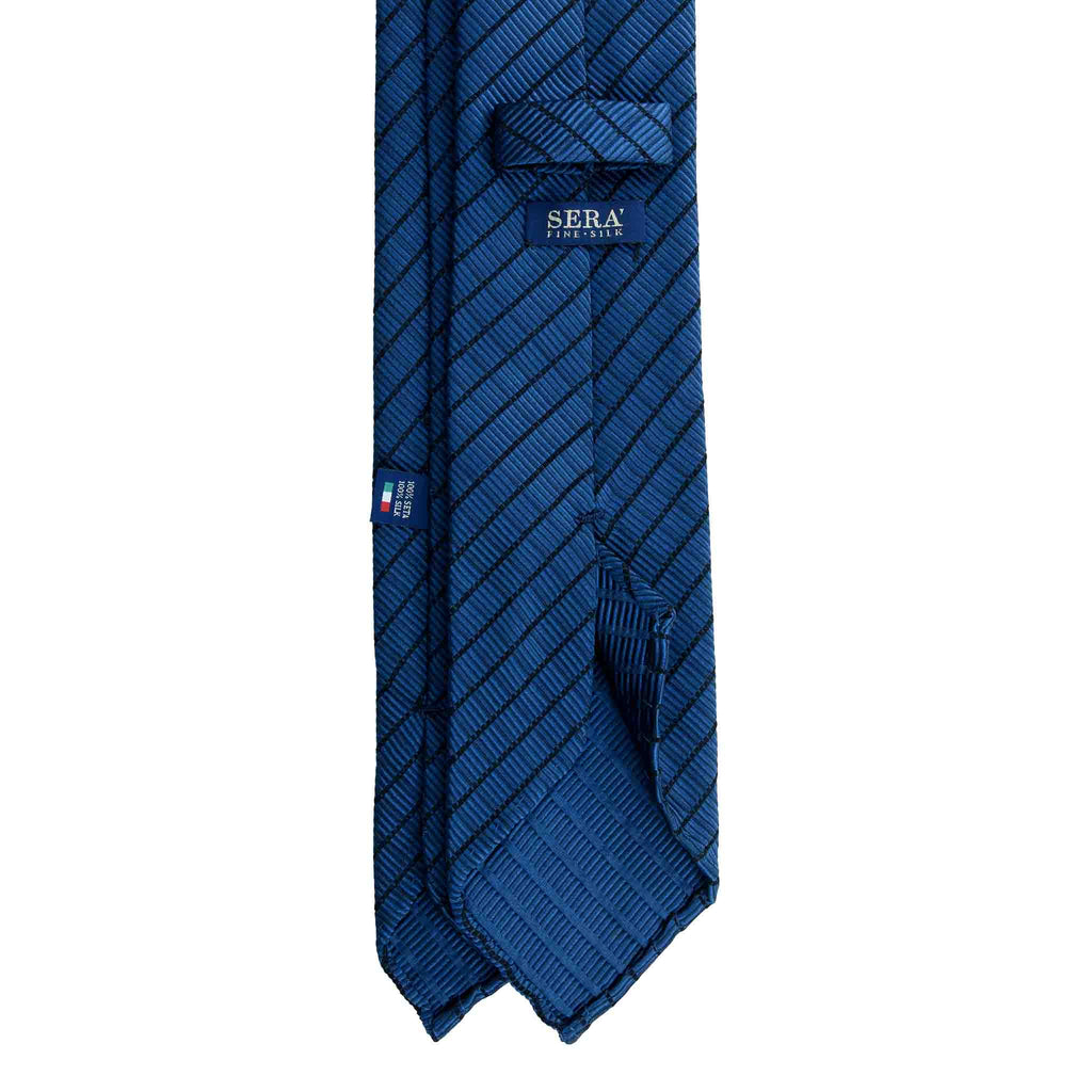 Blue Jacquard Silk Tie with Diagonal Micro Squares Serà Fine Silk