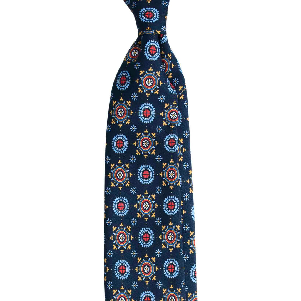 Blue Silk Tie with Big Geometric Pattern | Serà Fine Silk