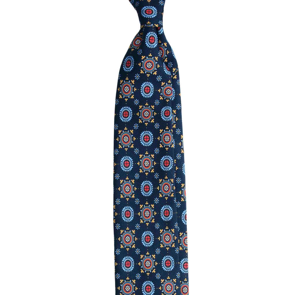 Blue Silk Tie with Big Geometric Pattern Serà Fine Silk