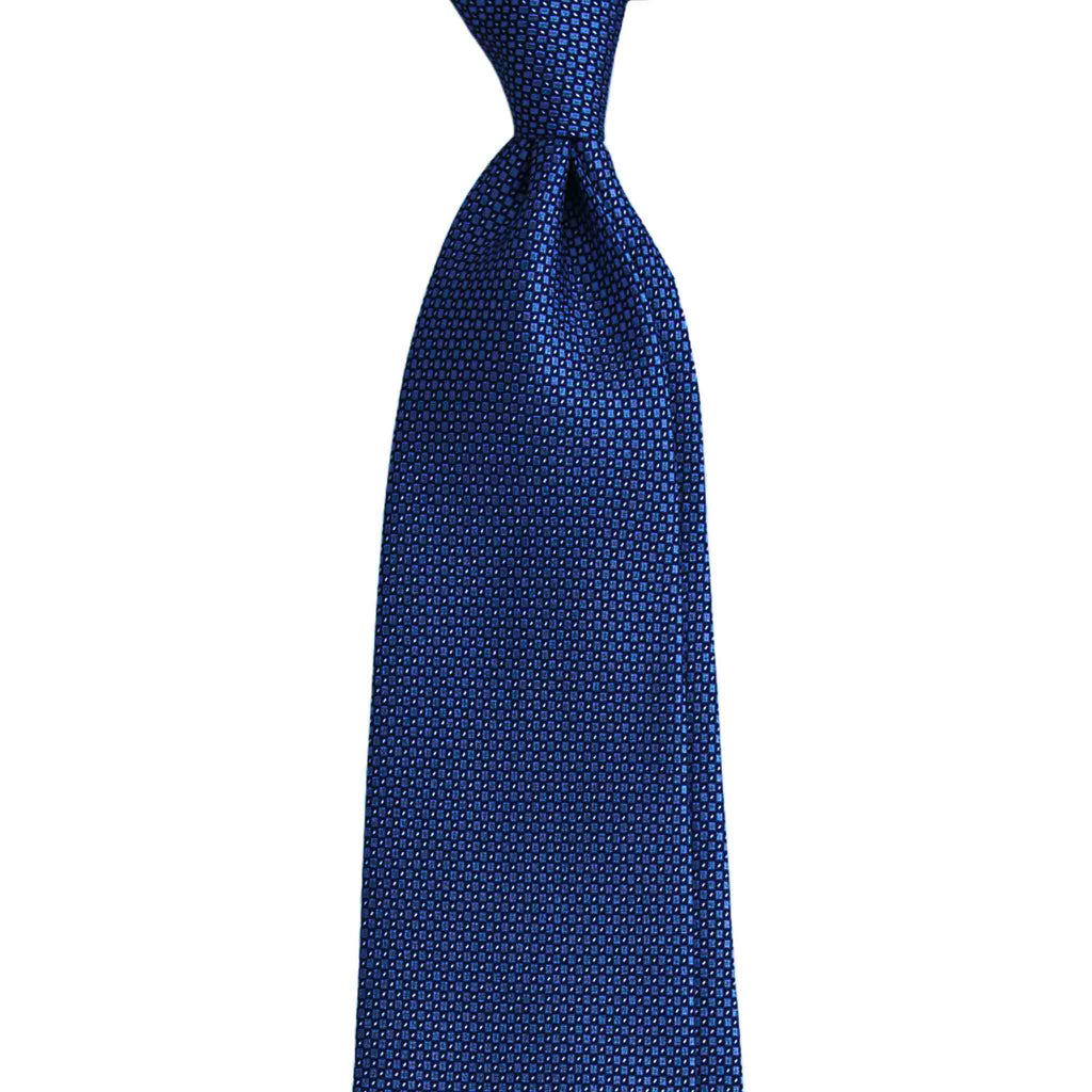 Blue Silk Tie with Geometric Micropattern Serà Fine Silk
