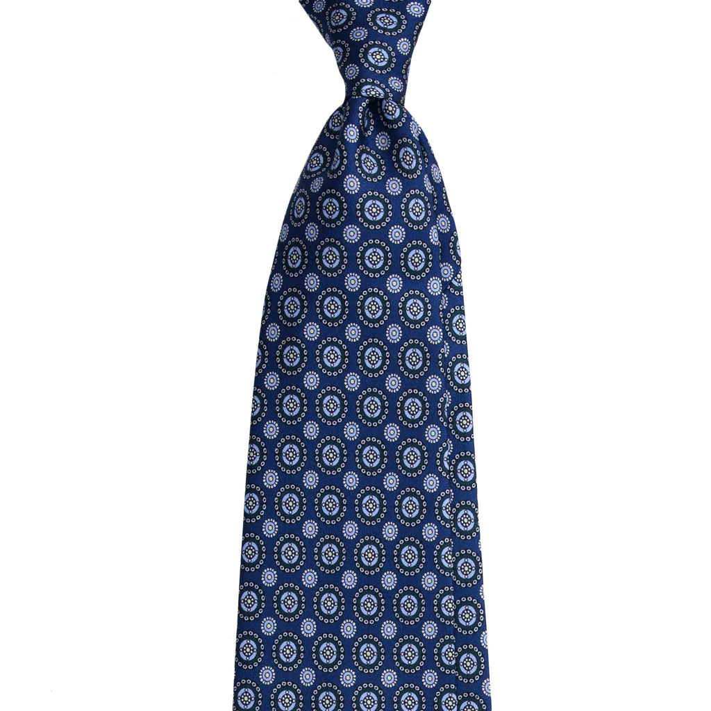 Blue Silk Tie with Light Blue Round Pattern Serà Fine Silk