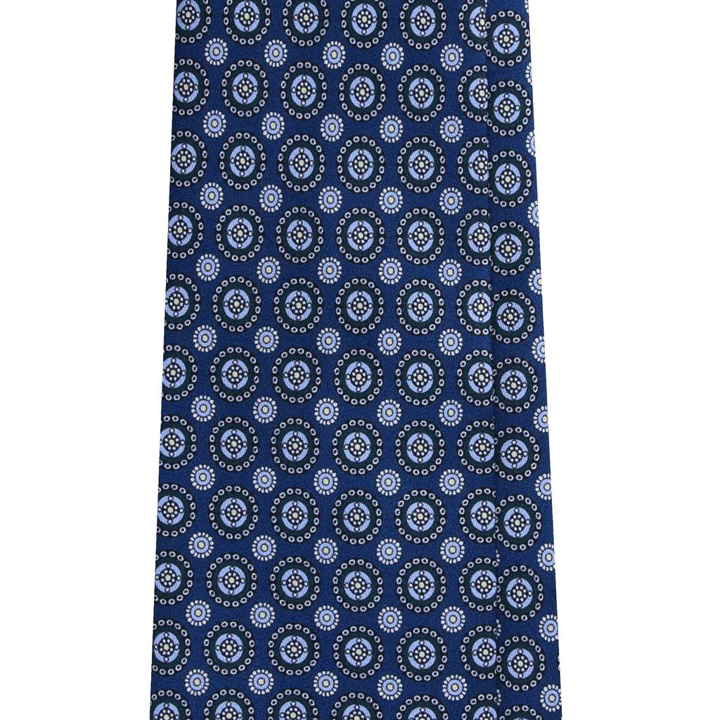 Blue Silk Tie with Light Blue Round Pattern Serà Fine Silk