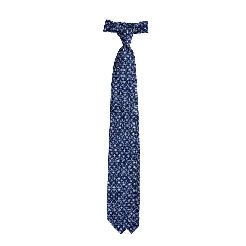 Blue Silk Tie with Light Blue Round Pattern Serà Fine Silk