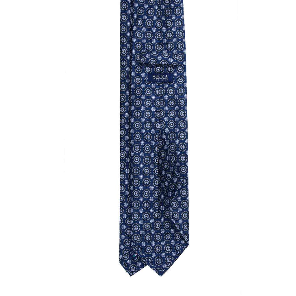 Blue Silk Tie with Light Blue Round Pattern Serà Fine Silk