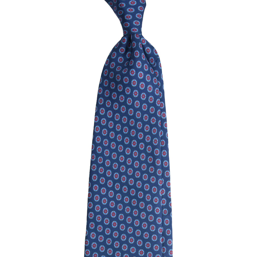 Blue Silk Tie with Red Circle Pattern Serà Fine Silk