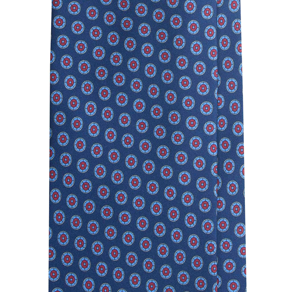 Blue Silk Tie with Red Circle Pattern Serà Fine Silk