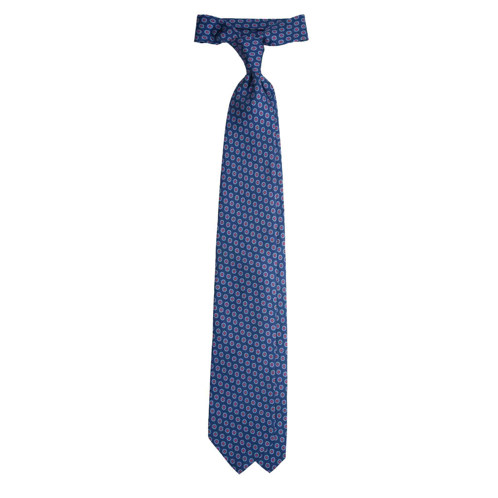 Blue Silk Tie with Red Circle Pattern Serà Fine Silk