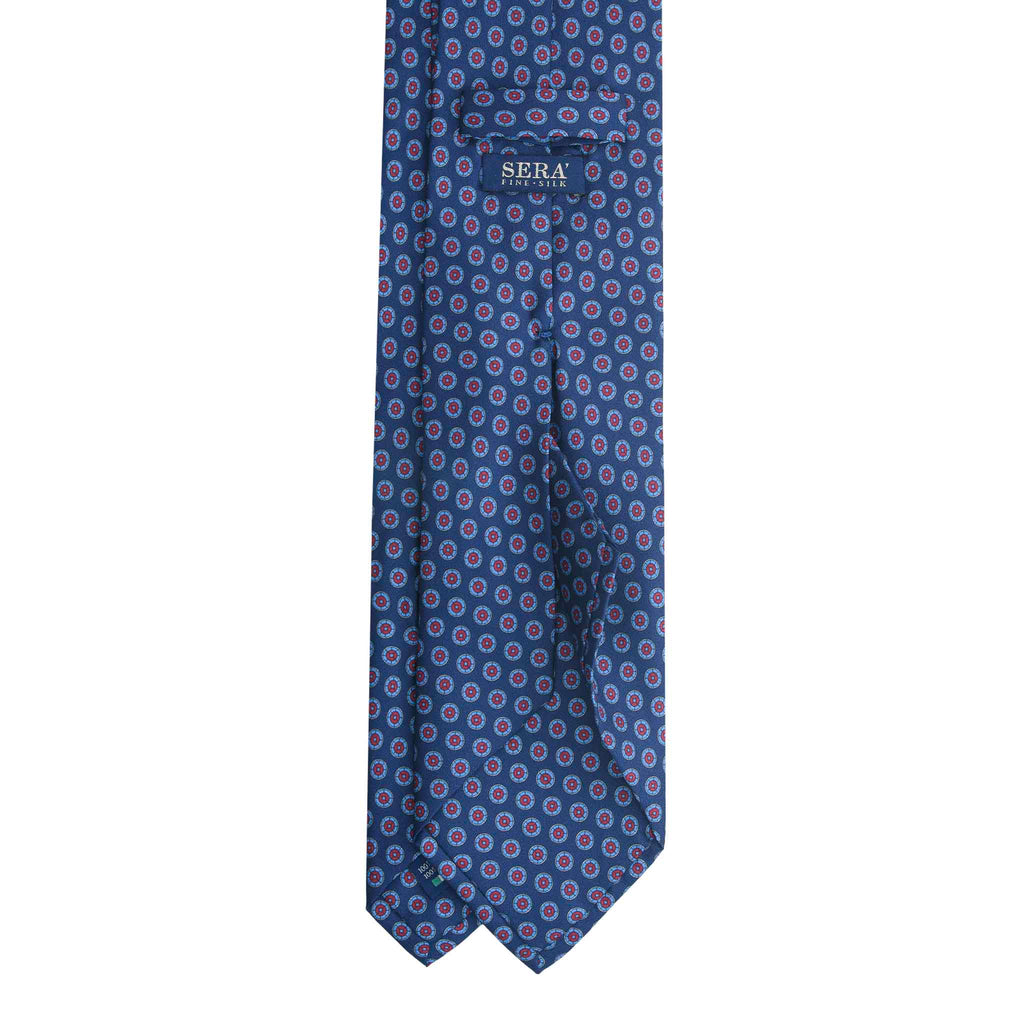 Blue Silk Tie with Red Circle Pattern Serà Fine Silk