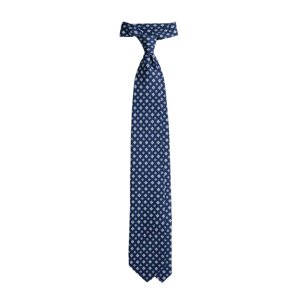 Blue Silk Tie with Light Blue and White Geometric Pattern Serà Fine Silk