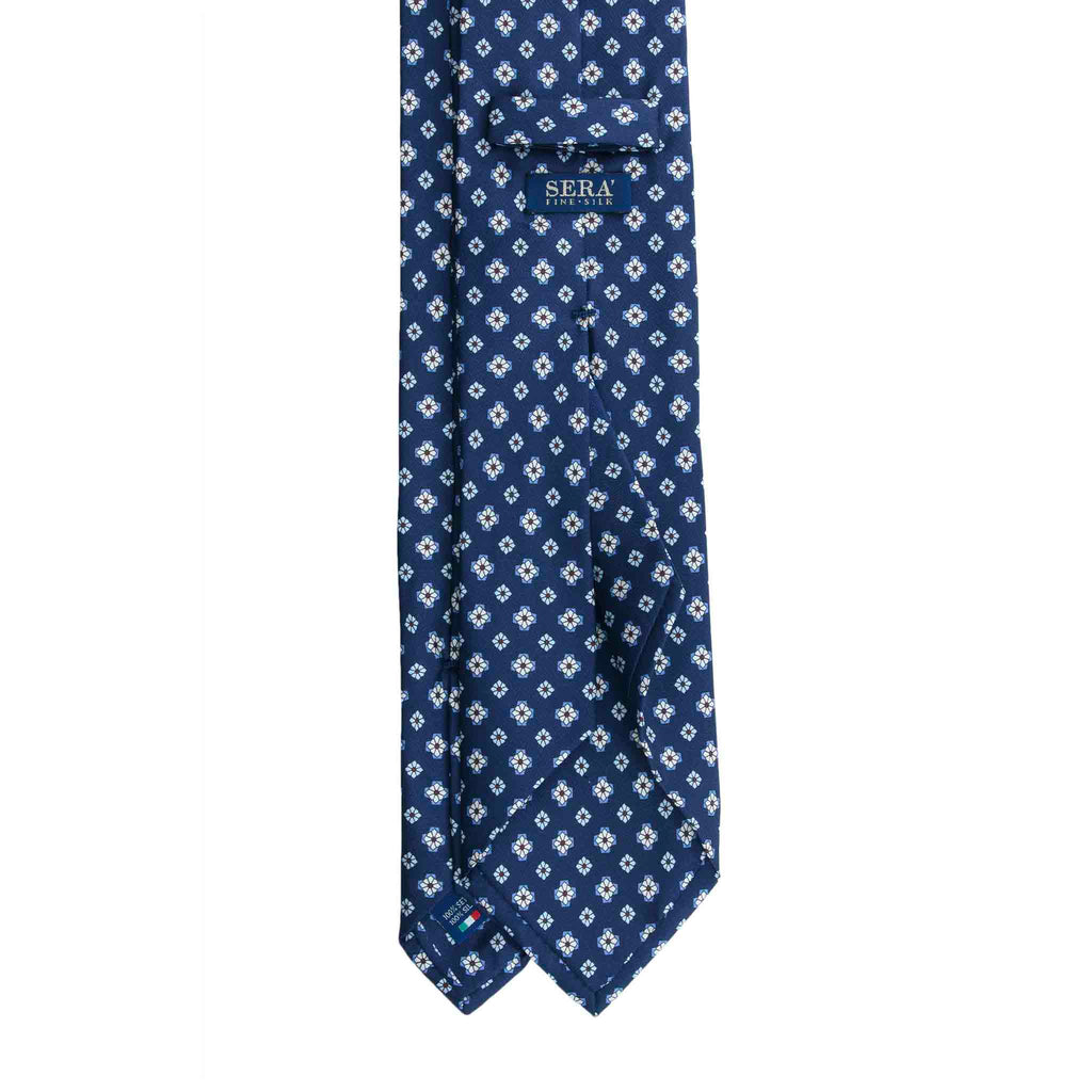 Blue Silk Tie with Light Blue and White Geometric Pattern Serà Fine Silk