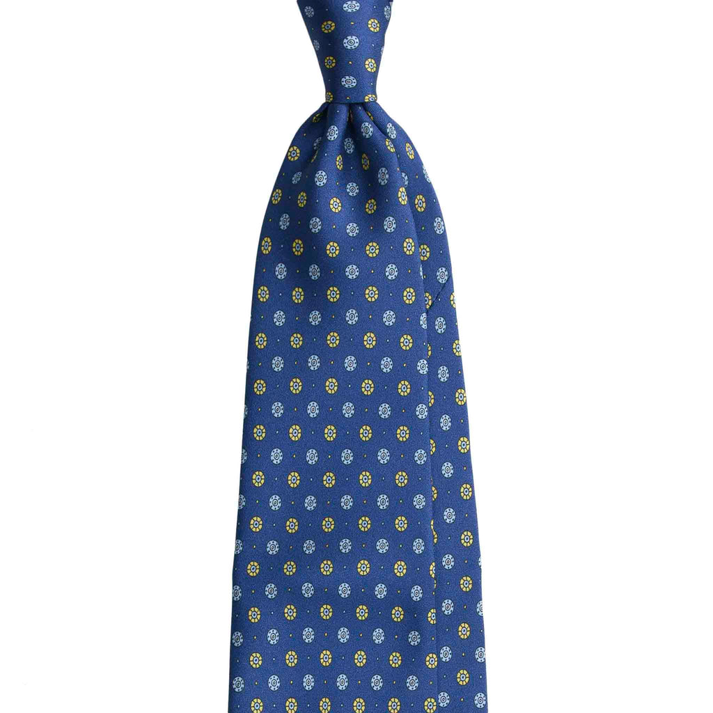 Blue Silk Tie with Yellow and Light Blue Small Circles Serà Fine Silk